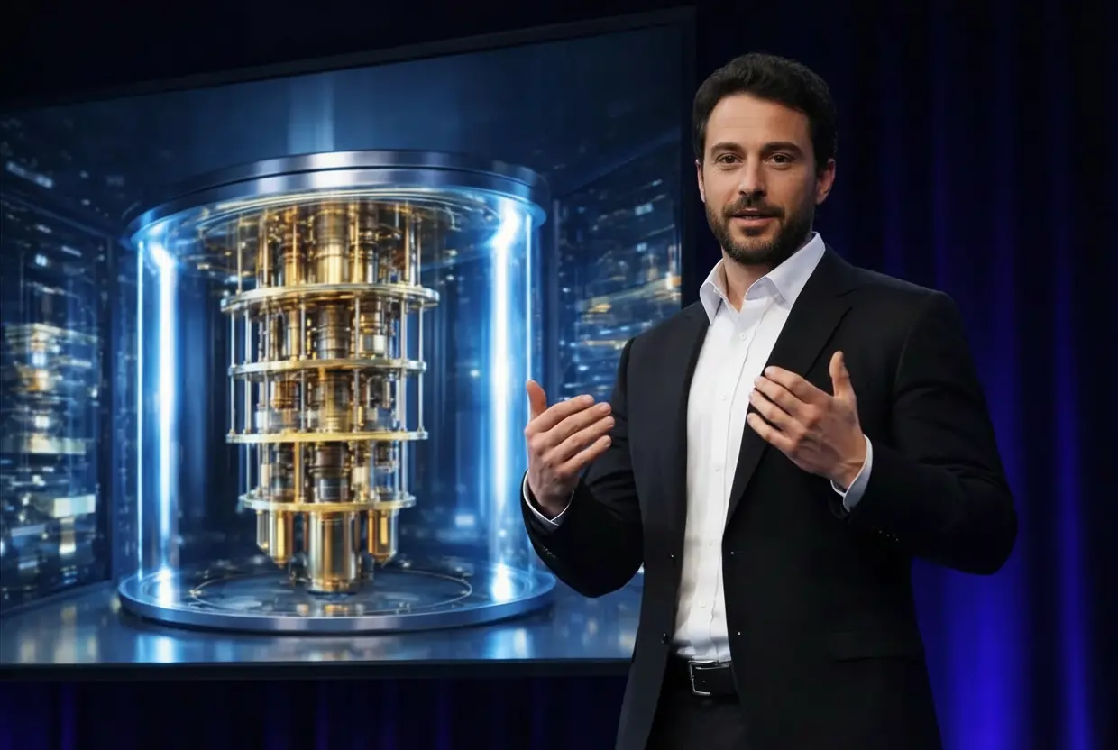 Quantum AI expert presentation with advanced computing and trading technology